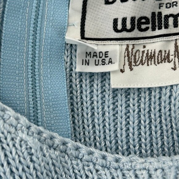 Vintage Don Sayres Wellmore SZ 8 Blue Knit &Silk Embroidered Dress Neiman Marcus - Picture 8 of 11